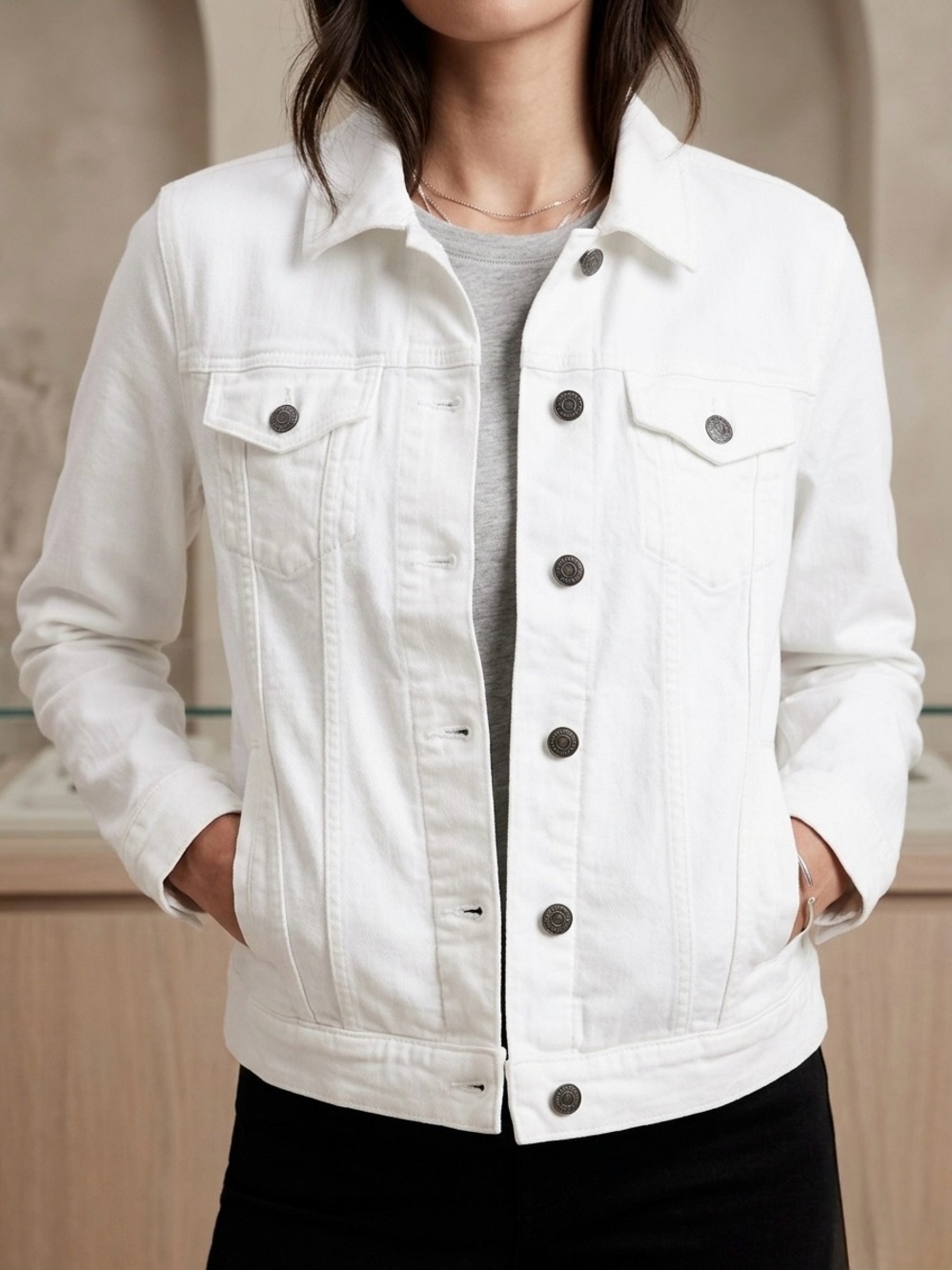 Banana Republic White Denim Jean Jacket Size Medium